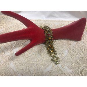 1960s Victorian Style Gold Tone with Gold and Amethyst Color Crystals Bracelet